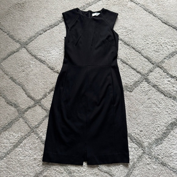 MM Lafleur The Katie Dress Black Stretch Ponte Knit Sheath Zipper Slit classy 6 - Picture 2 of 11